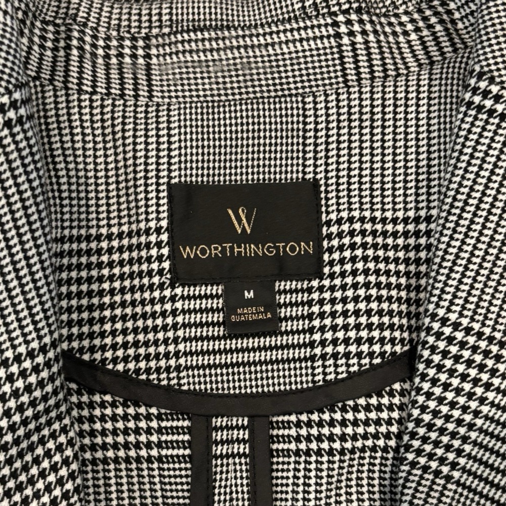 Worthington Women's Blazer Jacket Black White‎ Houndstooth Plaid Size Medium - Picture 3 of 5